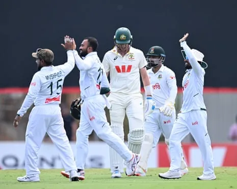 Australia captain Pat Cummins departs after being dismissed by Mehidy Hasan